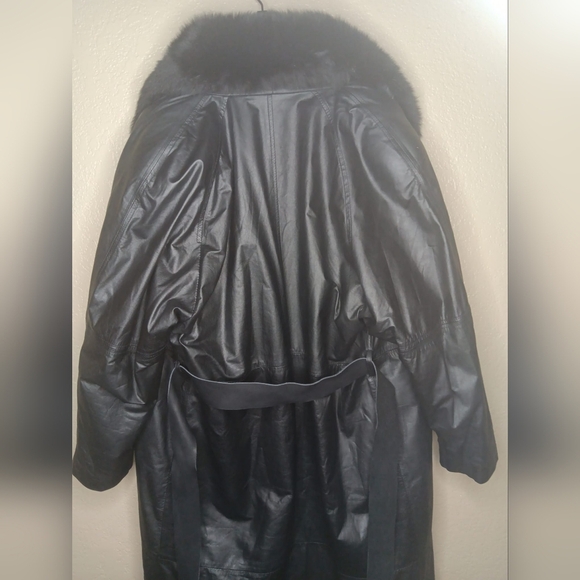 Vintage CAROLE LITTLE Women's L Trench Coat Belted Black Fur Collar‎ Penny - Picture 6 of 6